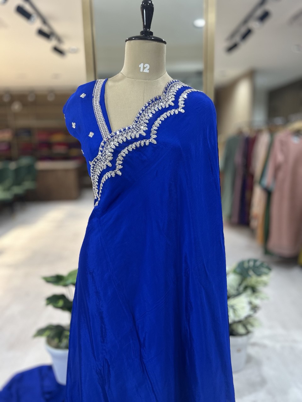 Royal blue scallop border chinon party wear-08 saree