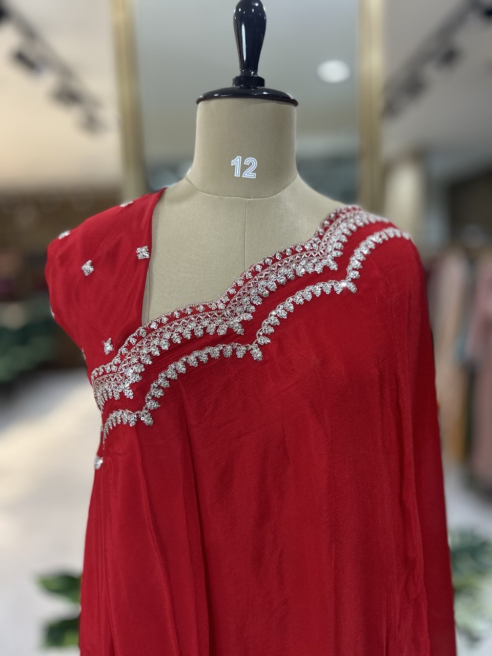 Red scallop border chinon party wear-08 saree