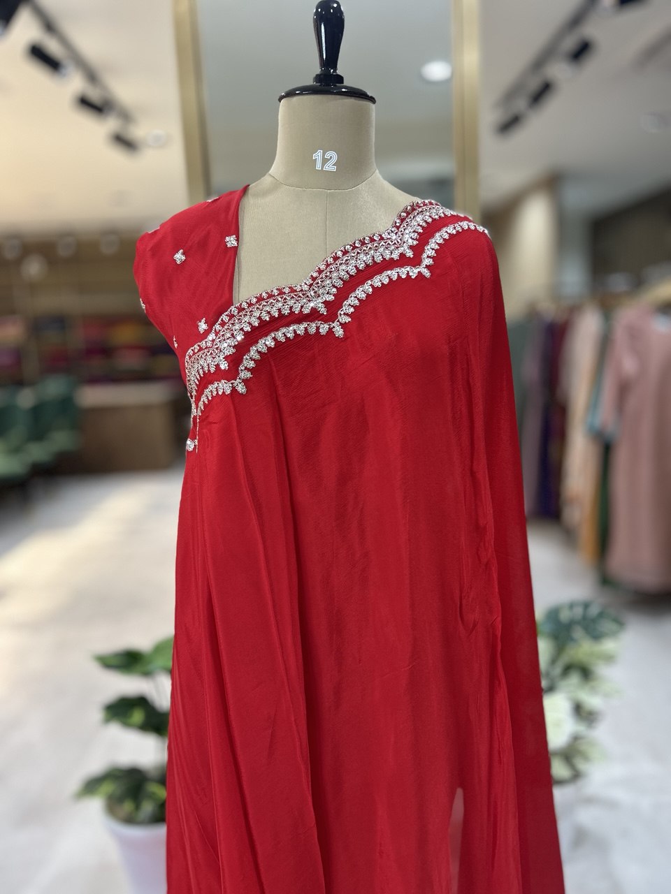 Red scallop border chinon party wear-08 saree