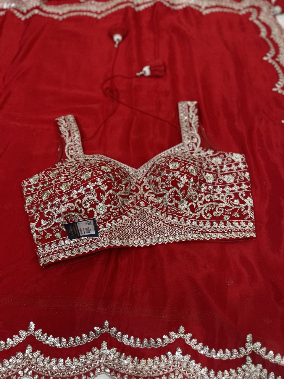 Red scallop border chinon party wear-08 saree