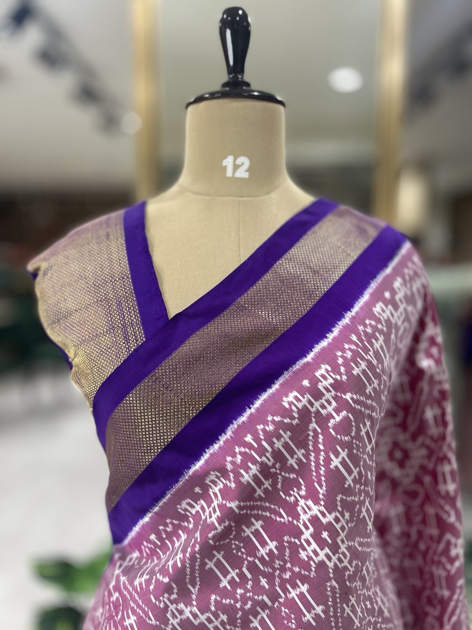 Onion pink Ikkat pochampalli-08 pure silk saree