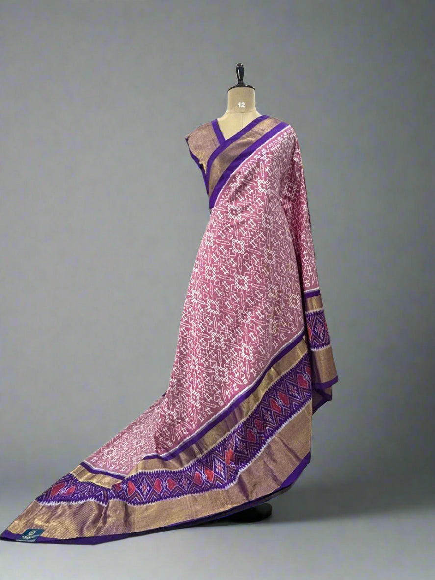 Onion pink Ikkat pochampalli-08 pure silk saree