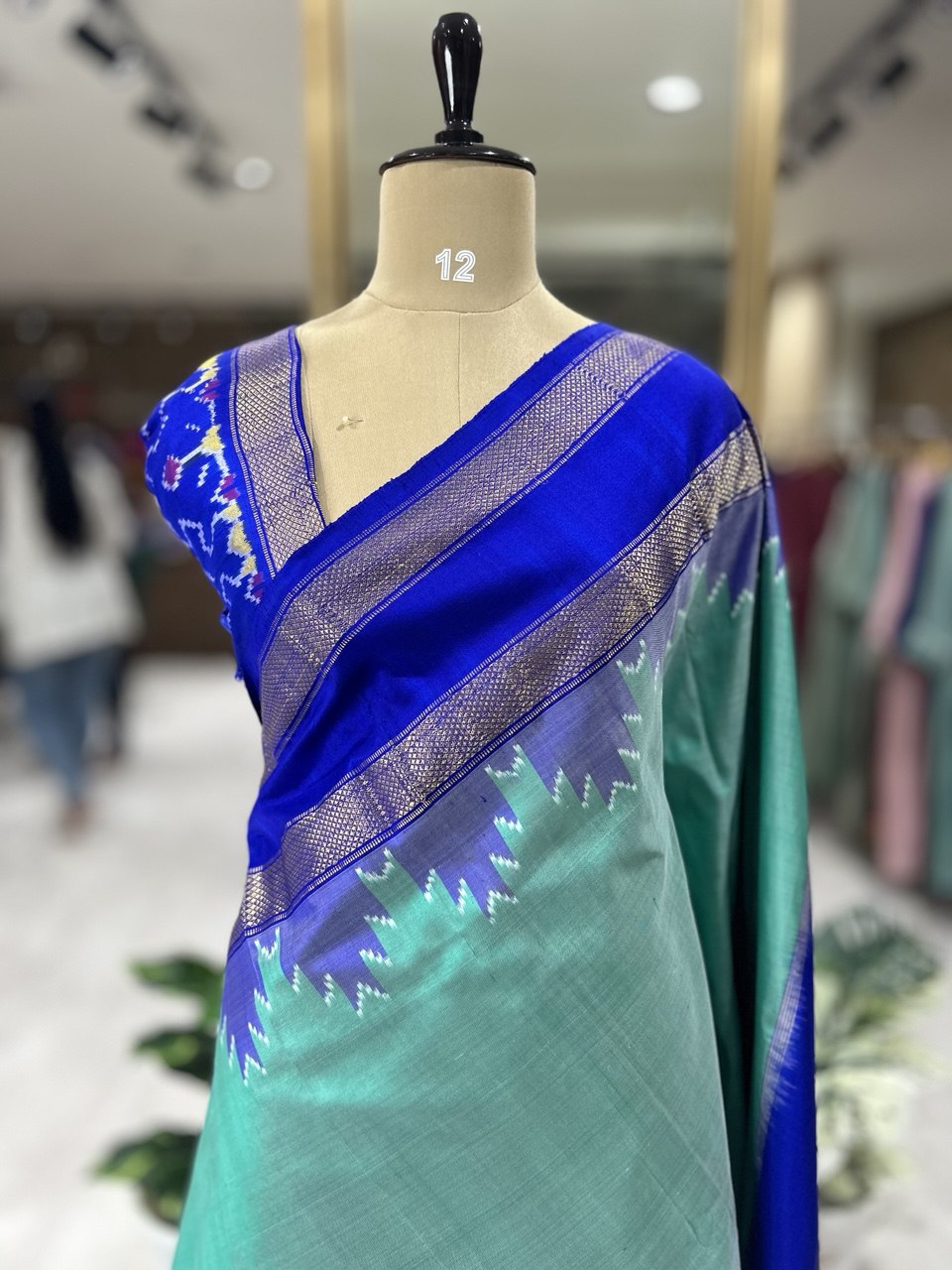 Aqua green ikkat Pochampally-12 pure silk saree