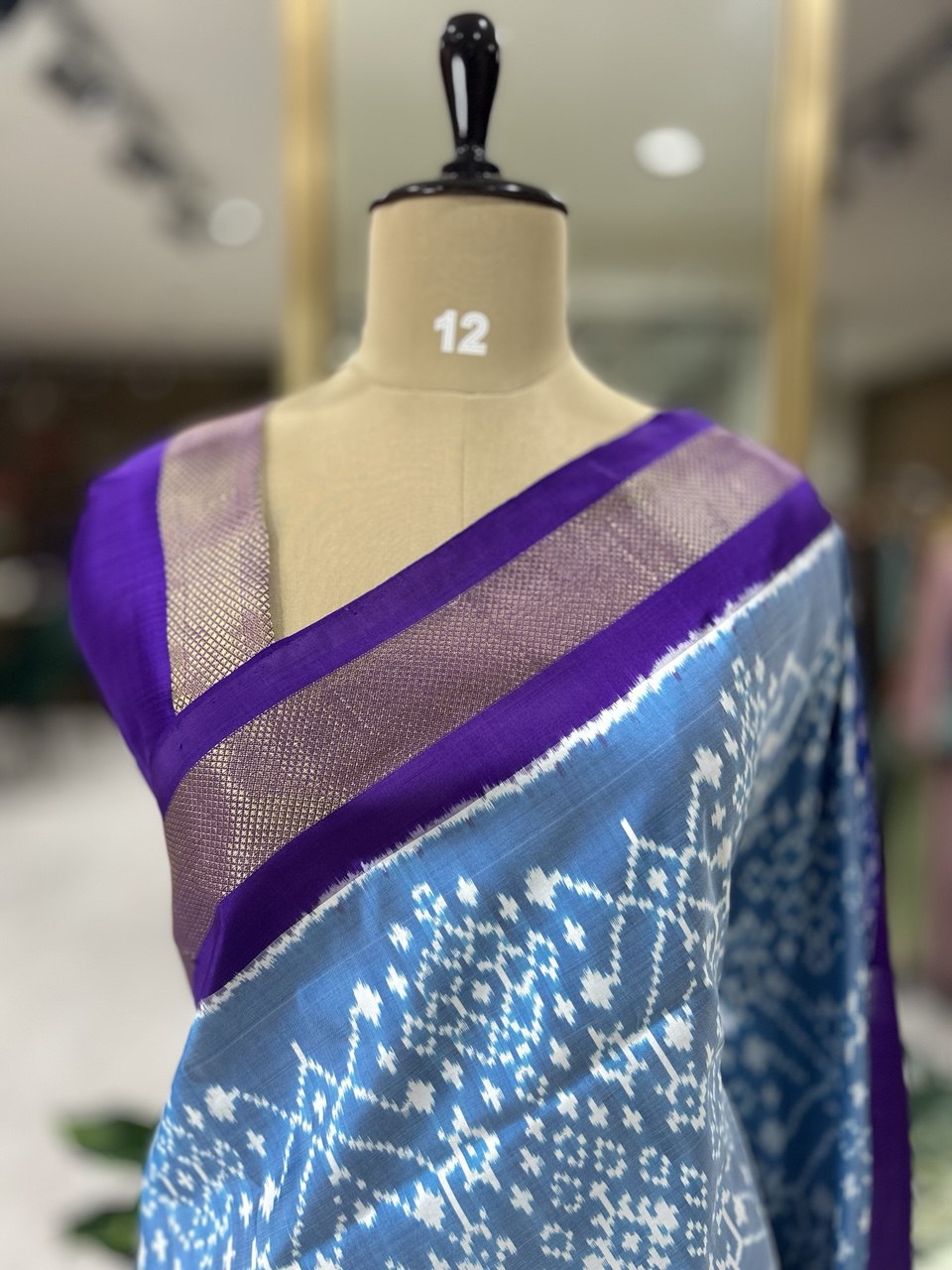 Light blue ikkat pochampalli-12 pure silk saree