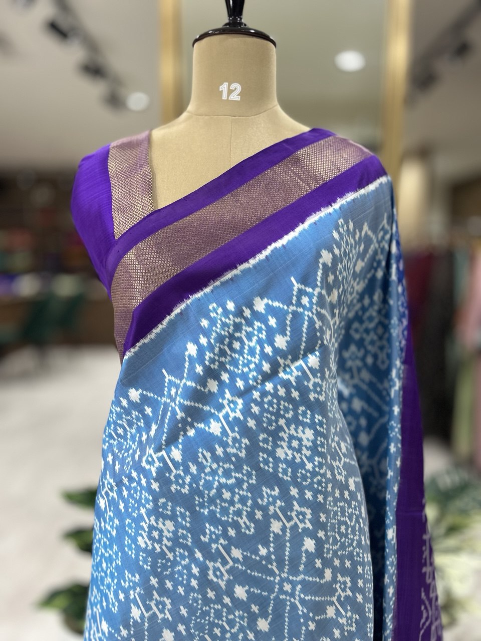 Light blue ikkat pochampalli-08 pure silk saree