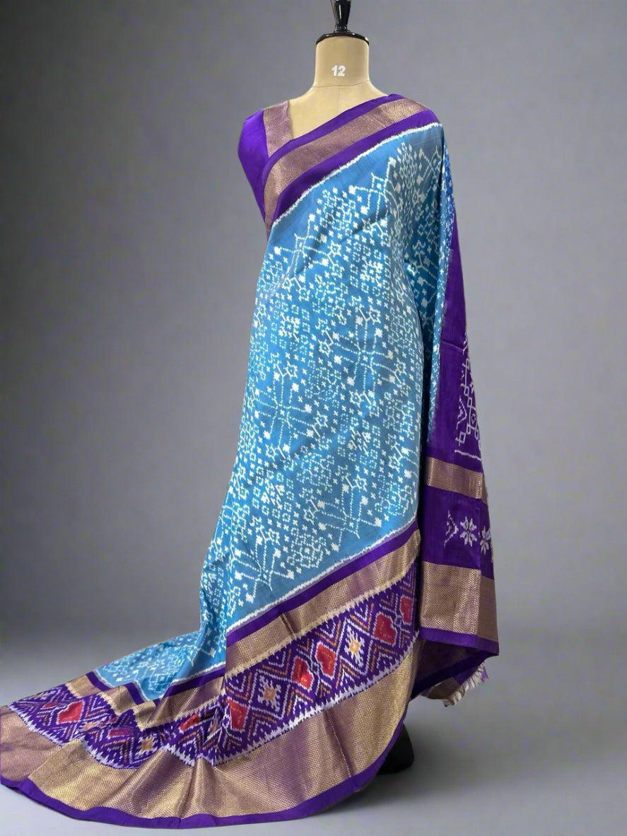 Light blue ikkat pochampalli-08 pure silk saree