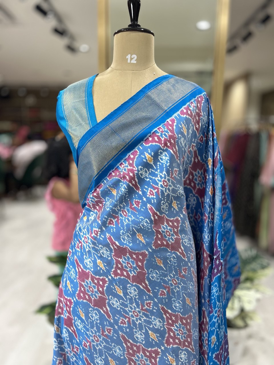 Light blue ikkat pochampalli-08 pure silk saree