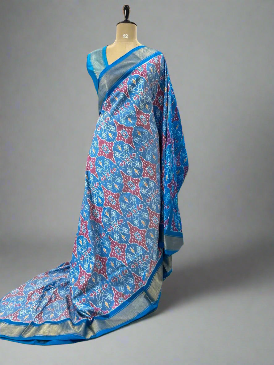 Light blue ikkat pochampalli-08 pure silk saree