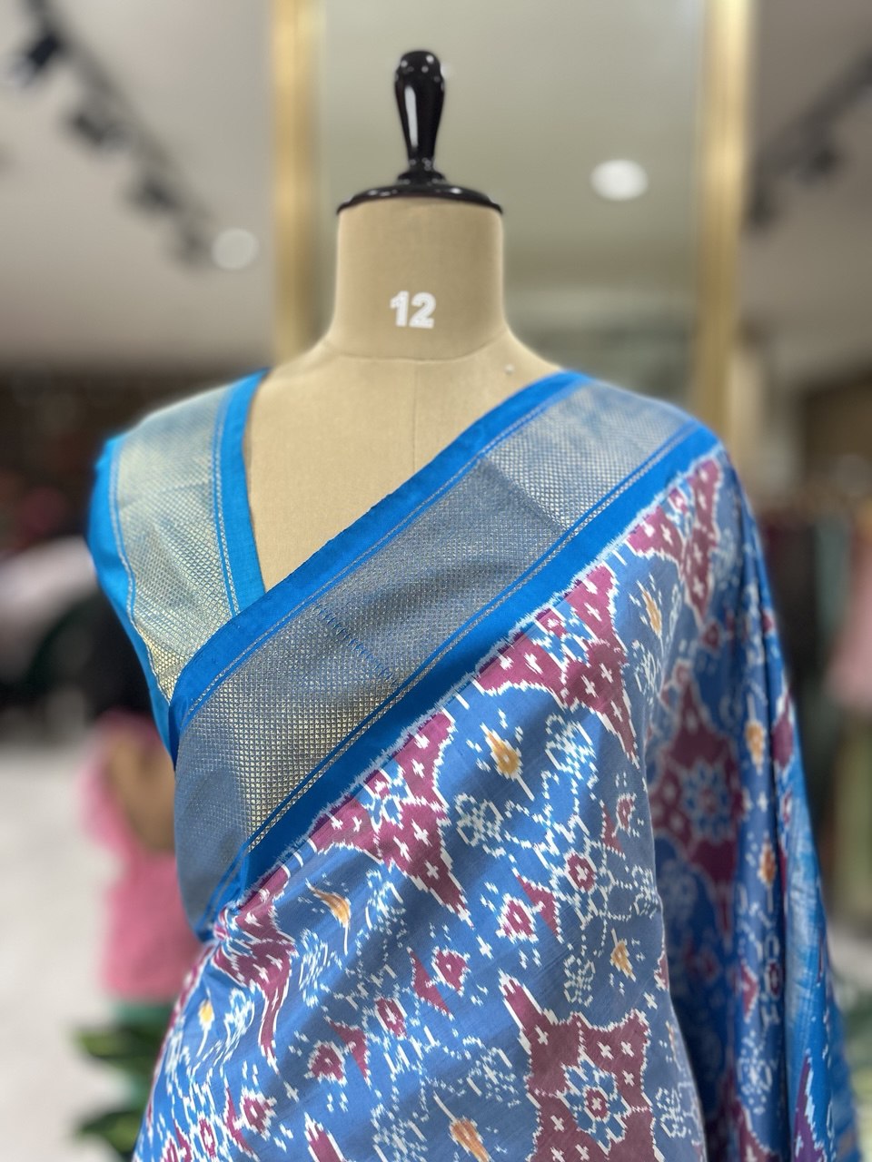 Light blue ikkat Pochampally-12 pure silk saree