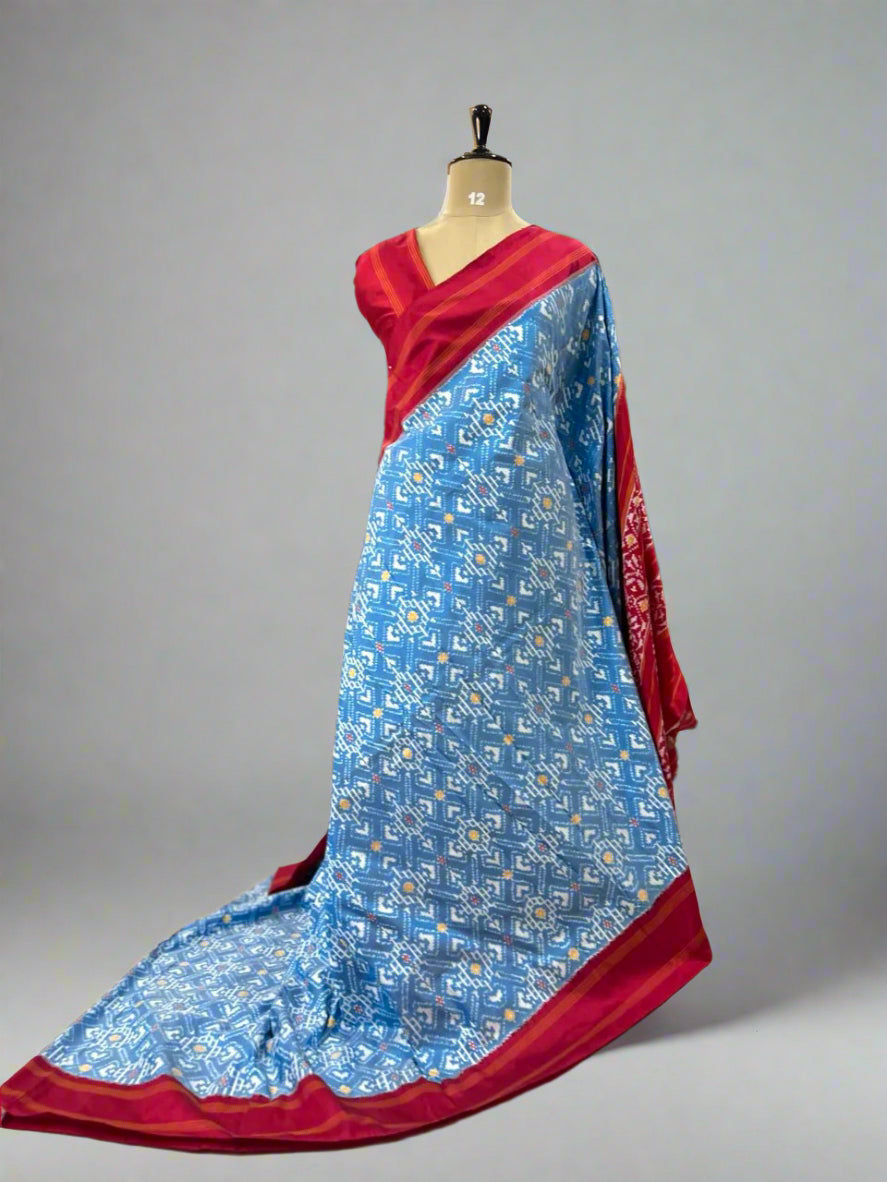 Light blue ikkat pochampalli-08 pure silk saree