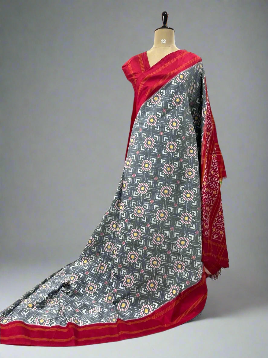 Light grey ikkat pochampalli-08 pure silk saree