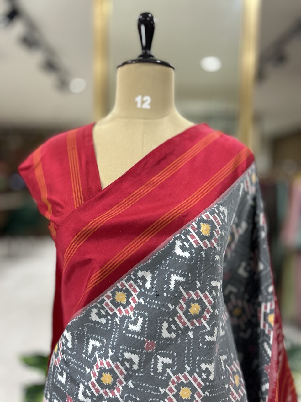 Light grey ikkat Pochampally-12 pure silk saree