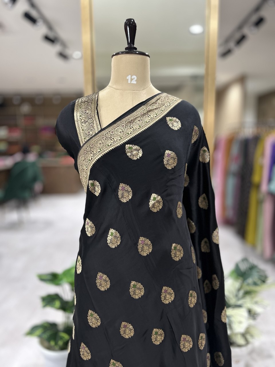 Black 08 meena rich banarasi satin silk saree