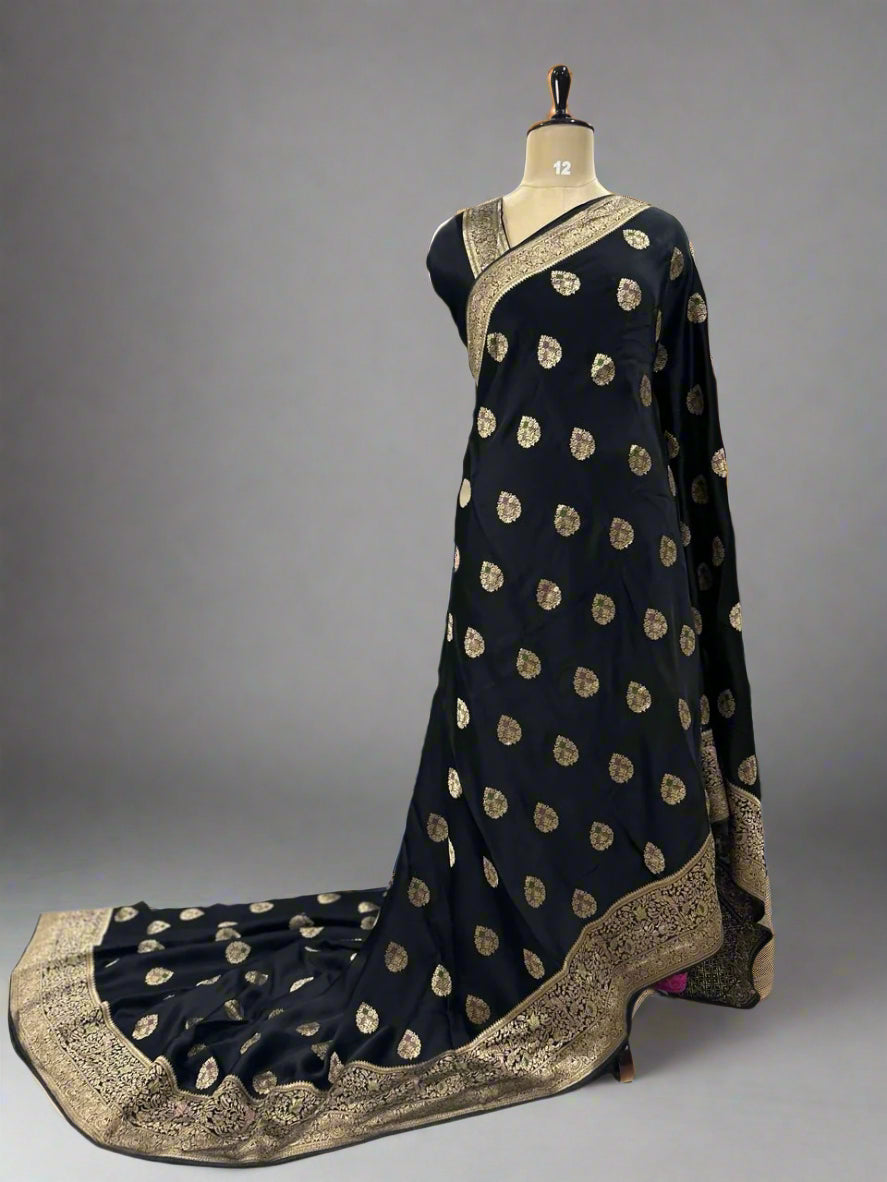 Black 08 meena rich banarasi satin silk saree