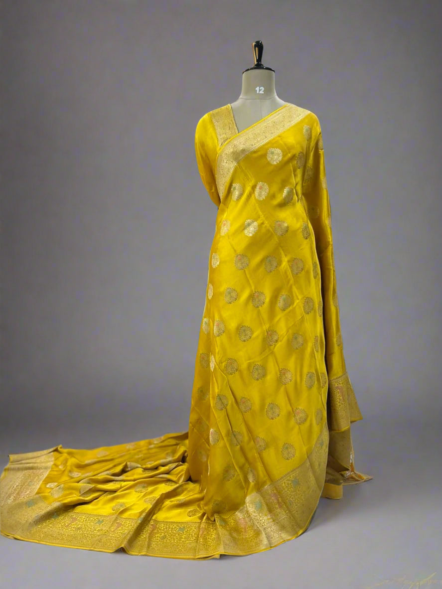Mustard Yellow Meena satin Benarasi 103 saree