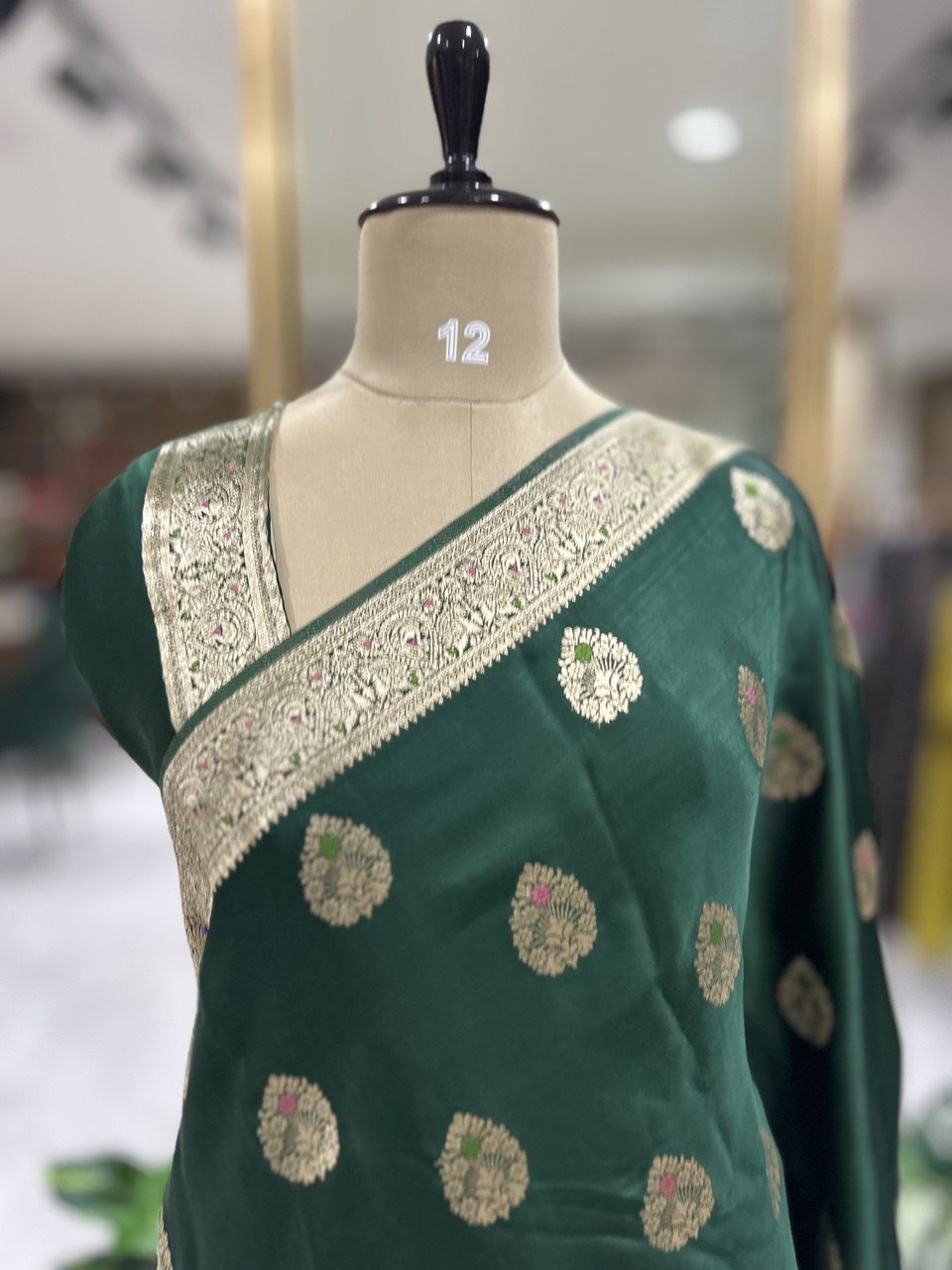 Bottle green 08 meena rich banarasi satin silk saree