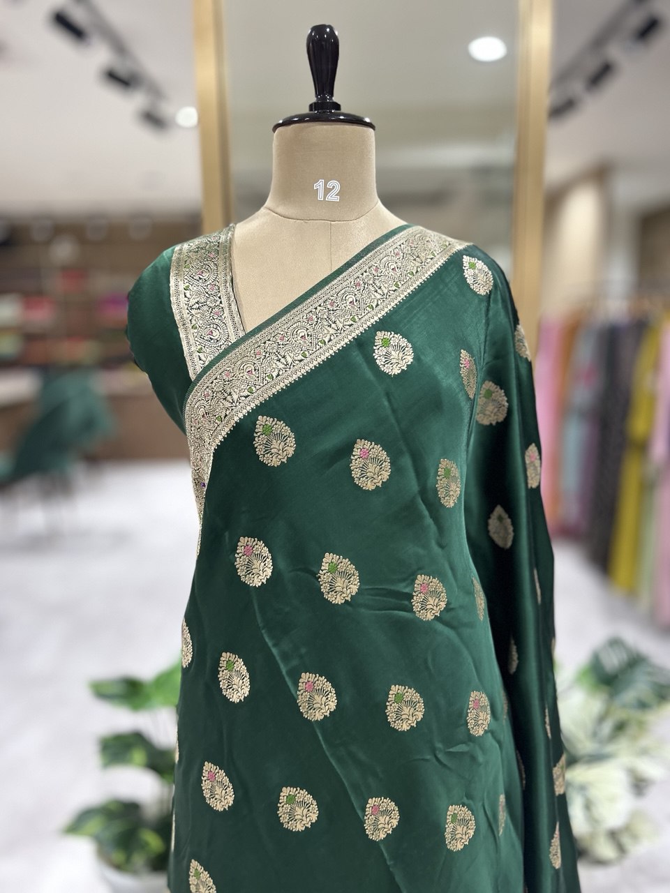 Bottle green 08 meena rich banarasi satin silk saree