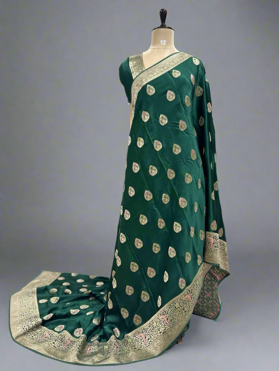 Bottle green 08 meena rich banarasi satin silk saree
