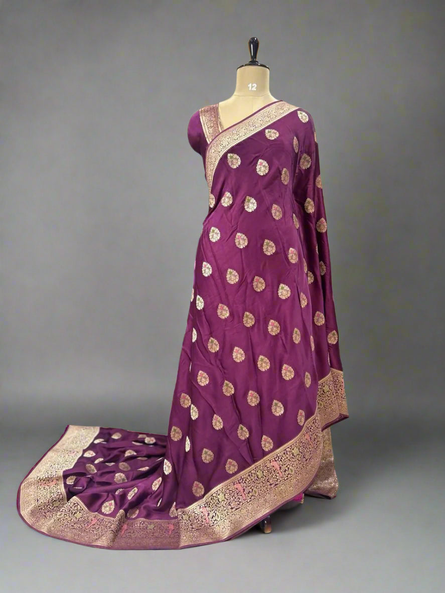 Wine Meena satin Benarasi 103 saree