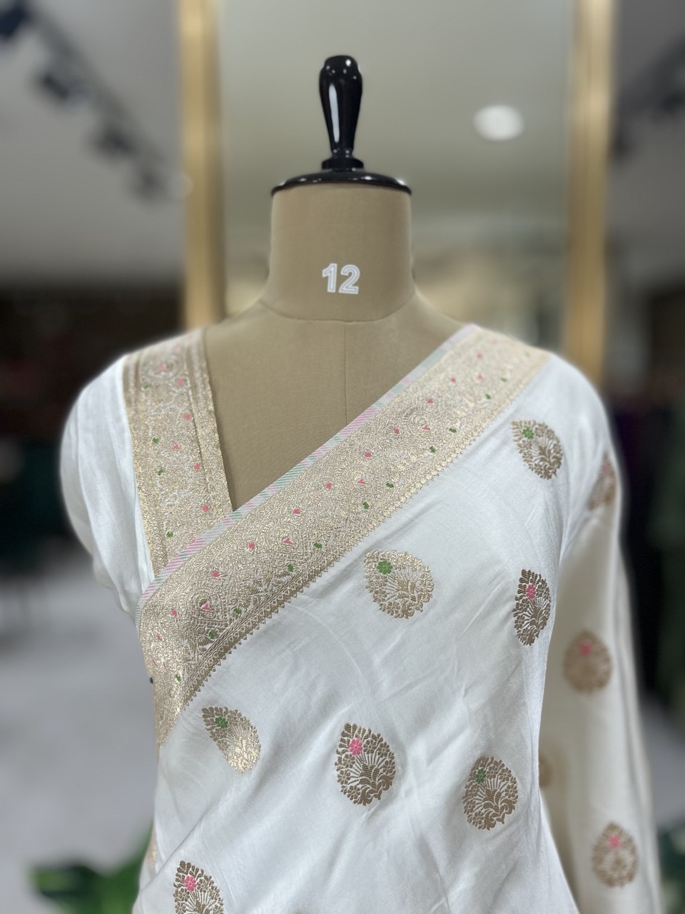 White 08 meena rich banarasi satin silk saree