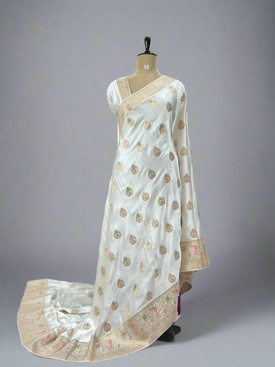 White 08 meena rich banarasi satin silk saree