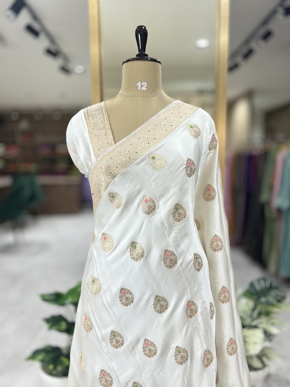 White 08 meena rich banarasi satin silk saree