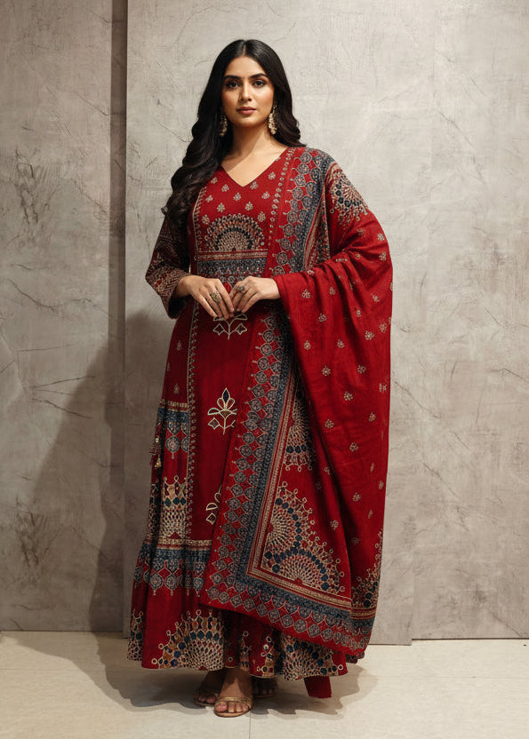 Maroon mul Cotton Anarkali Kurtha 389