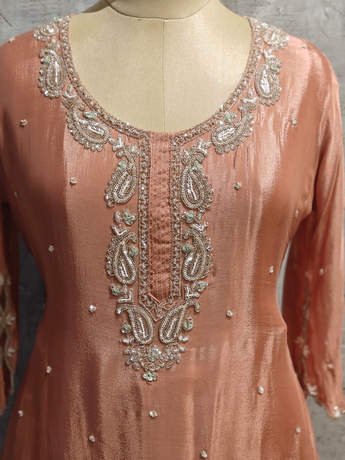 Onion pink Chinnon Hand Embroidery Sharara Kurtha 301