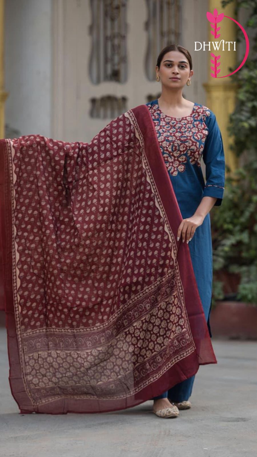 Blue Cotton straight fit Kurtha 656