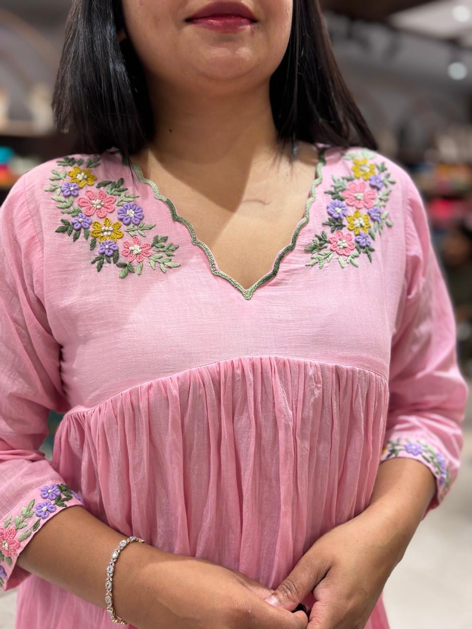 Pink Cotton Thread Embroidery Cord set  Kurtha 27