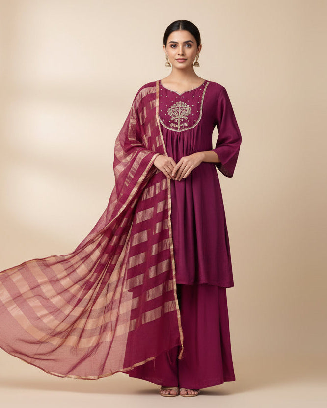 Dark Purple Chanderi Silk Airline Kurtha 389