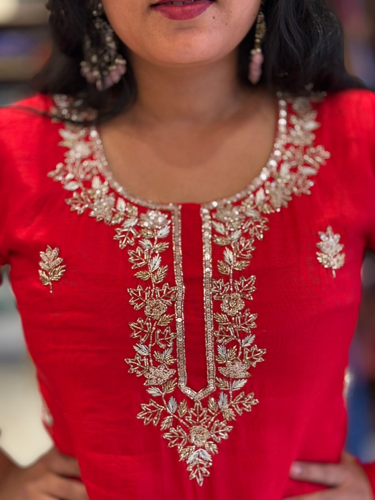 Red Dola Silk Hand Embroidery Sharara Kurtha 301