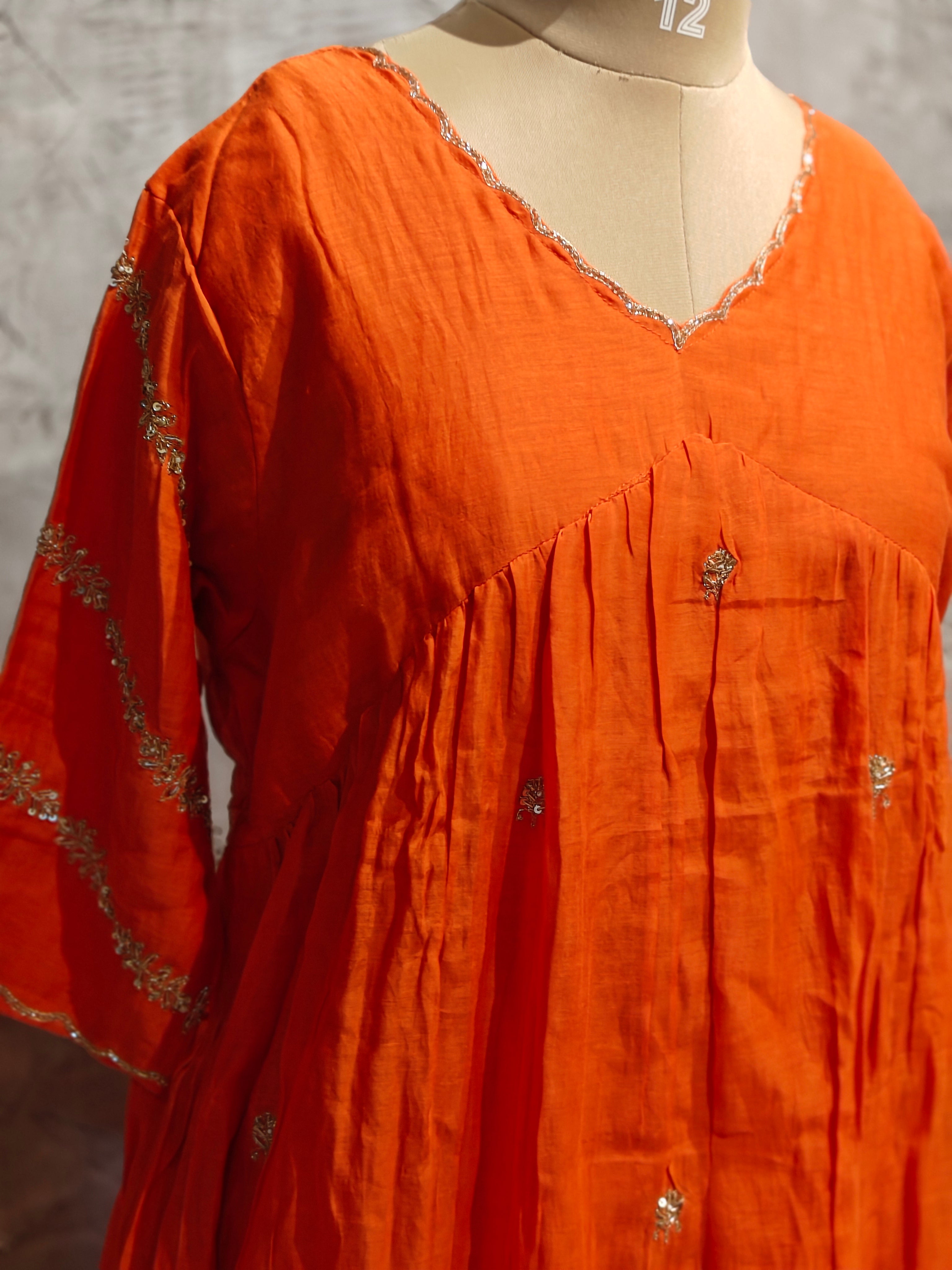 Orange Mul Chanderi Designer Airline Kurtha Plus size