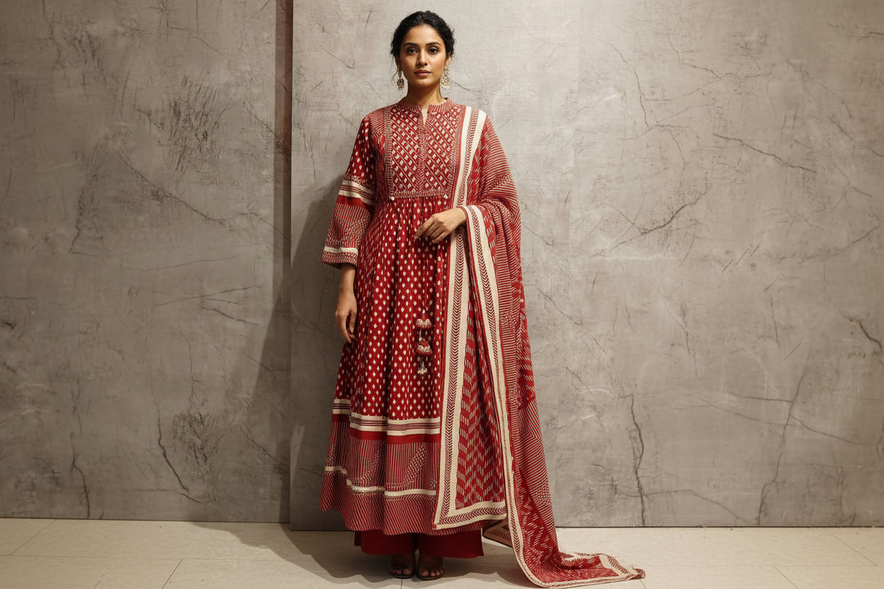 Maroon mul Cotton Anarkali Kurtha