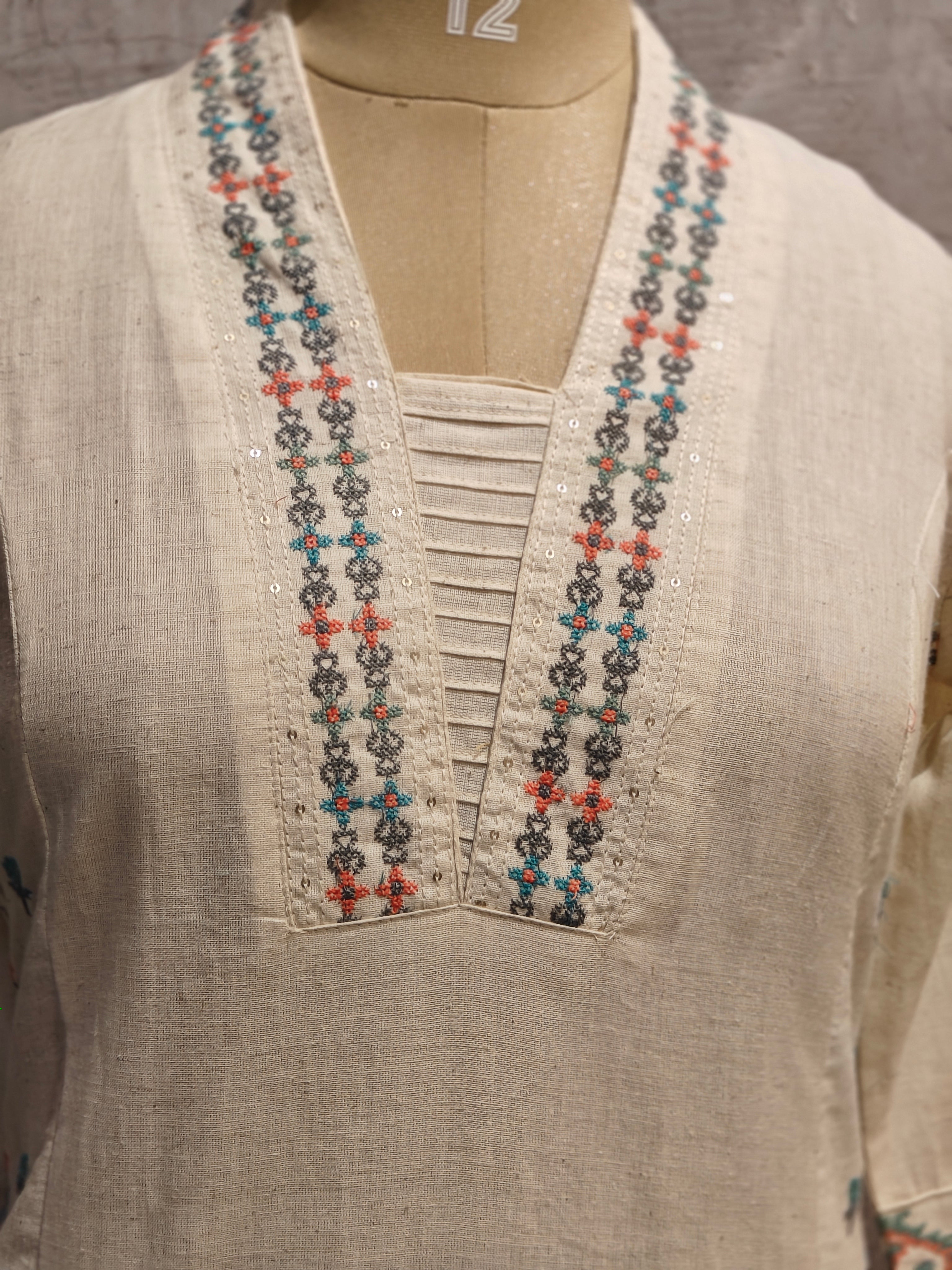 White Lenon Cotton Airline Cord Set kurtha 386