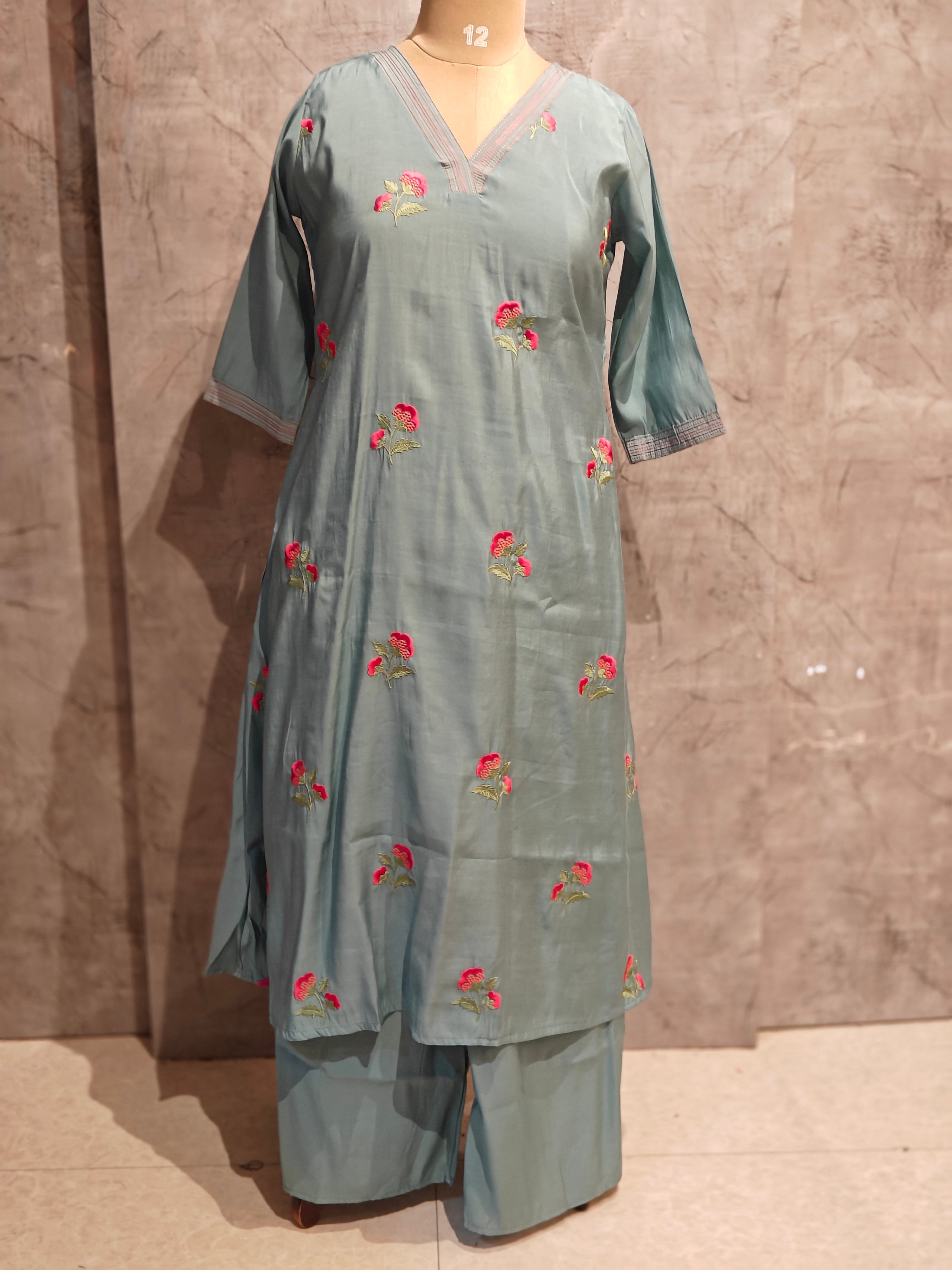 Sky Blue Modul Silk Cord Set Kurtha 712