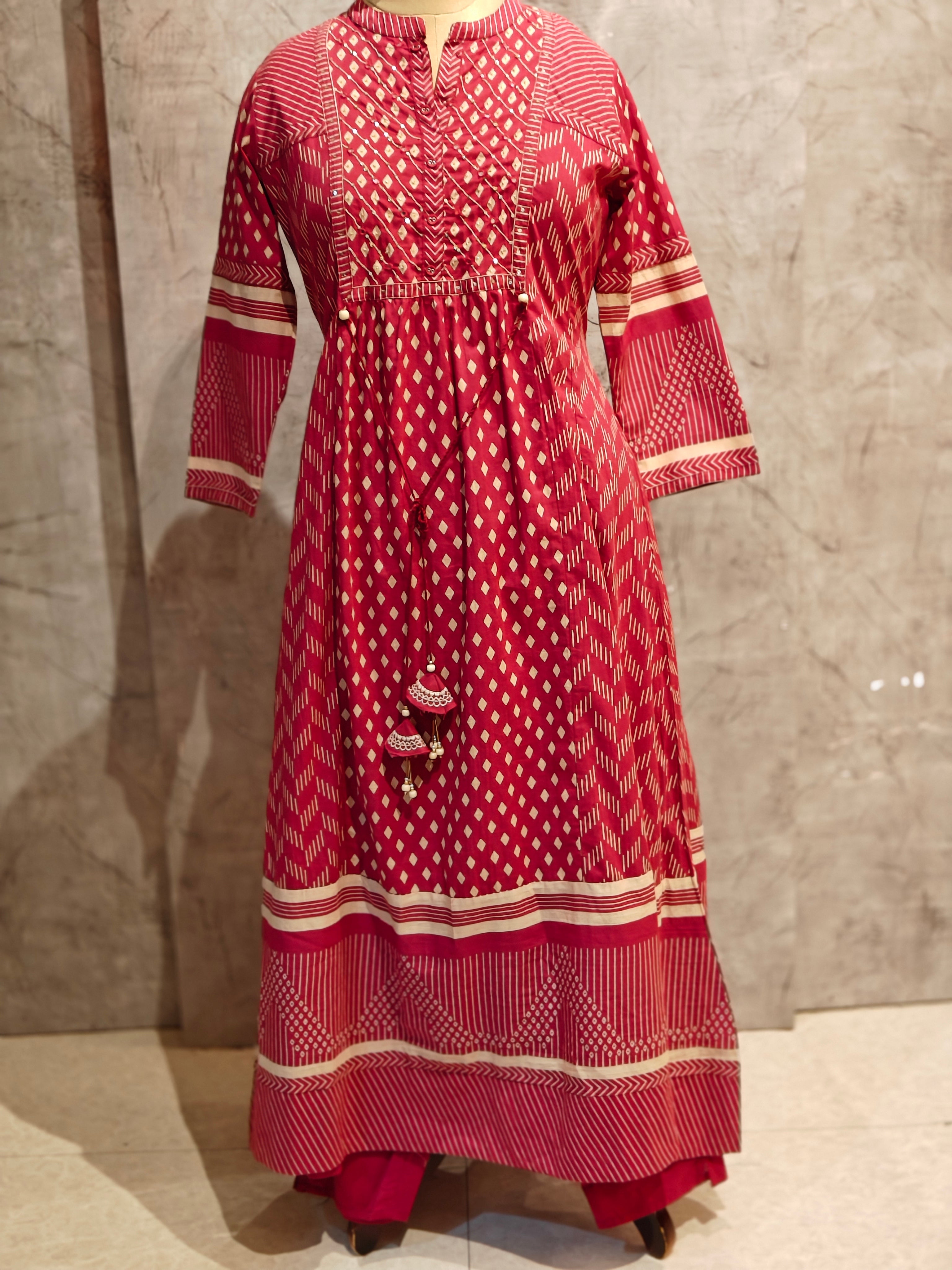 Pink mul Cotton Anarkali Kurtha