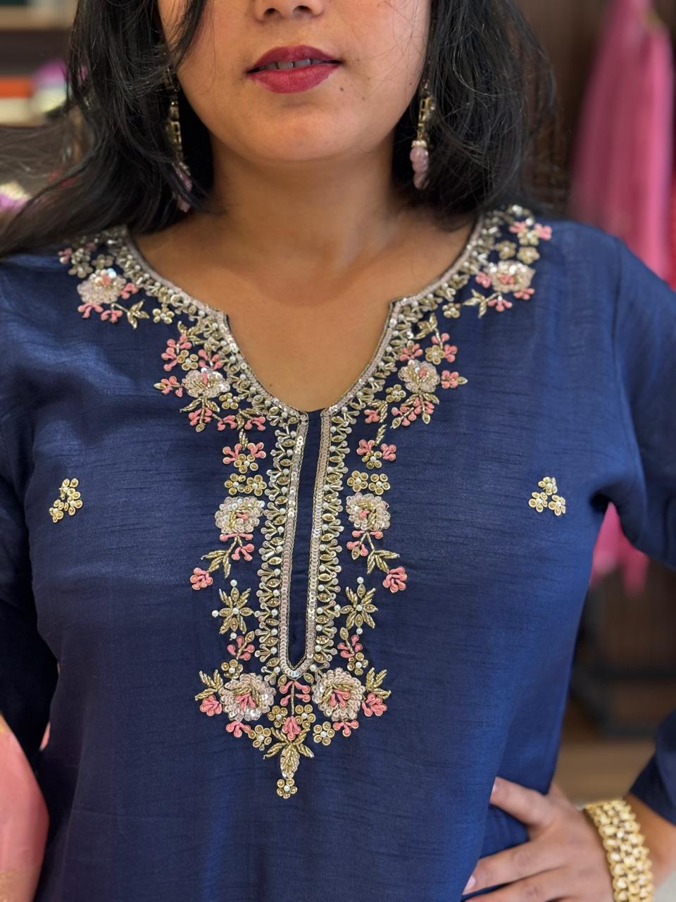 Purple Dola Silk Handwork Straight Fit Kurtha 427