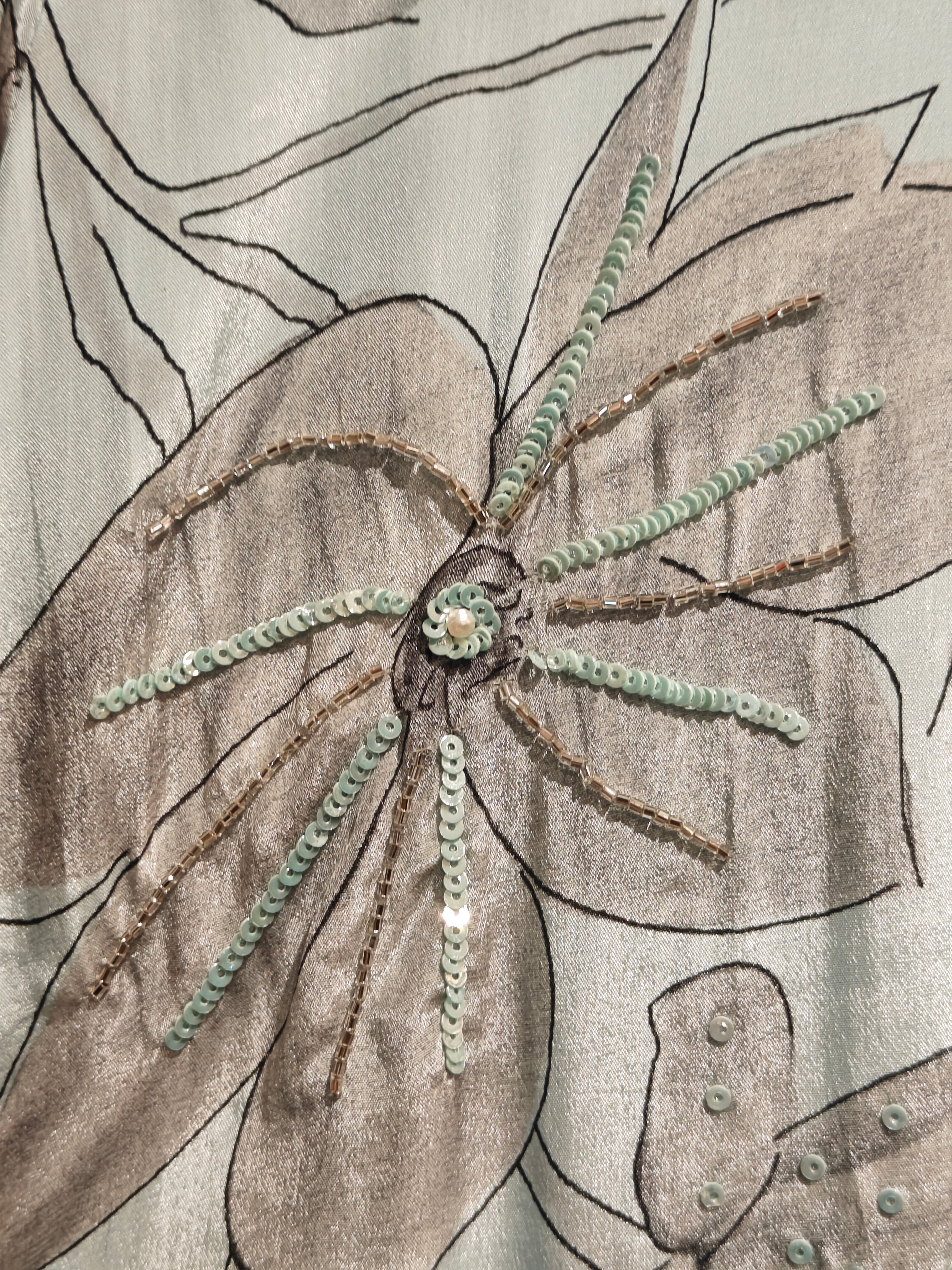 Blue Digital Print Handwork Crepe Kurtha 693