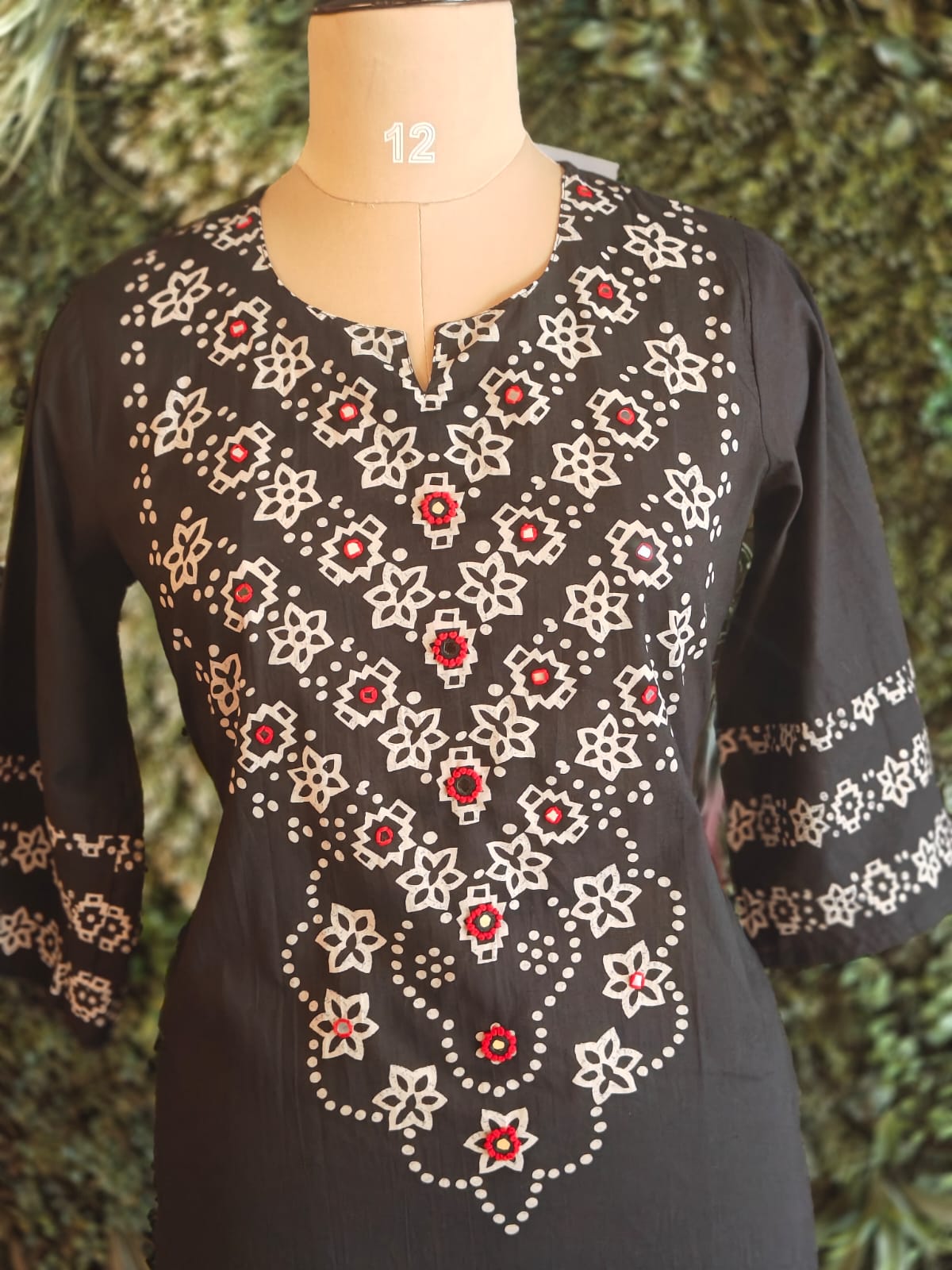 Black Cotton Straight Fit Block print Kurtha 643