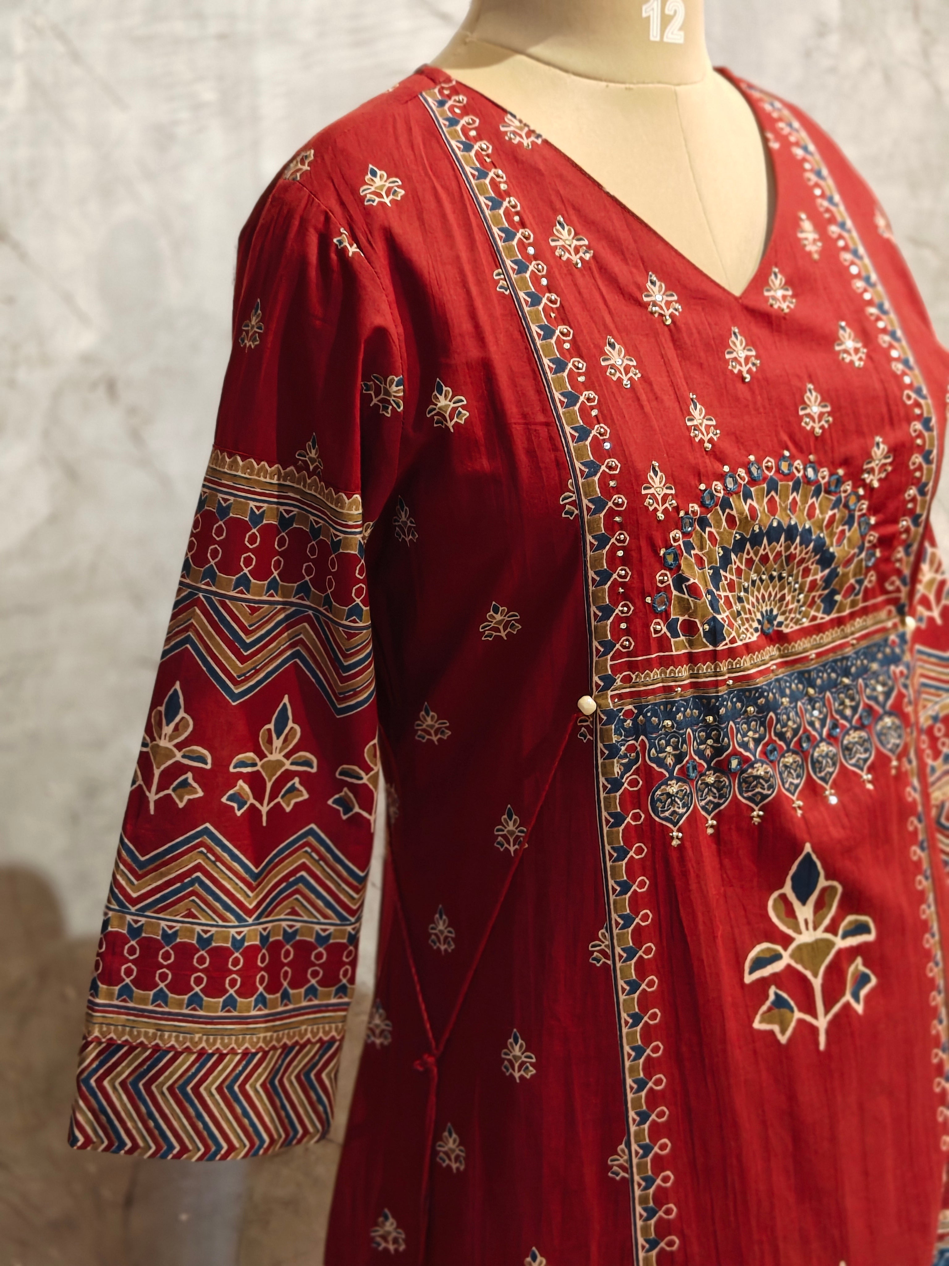 Maroon mul Cotton Anarkali Kurtha