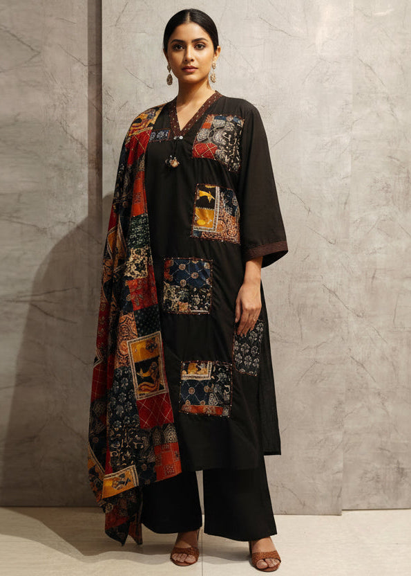 Black Cotton Straight Fit Kurtha 252
