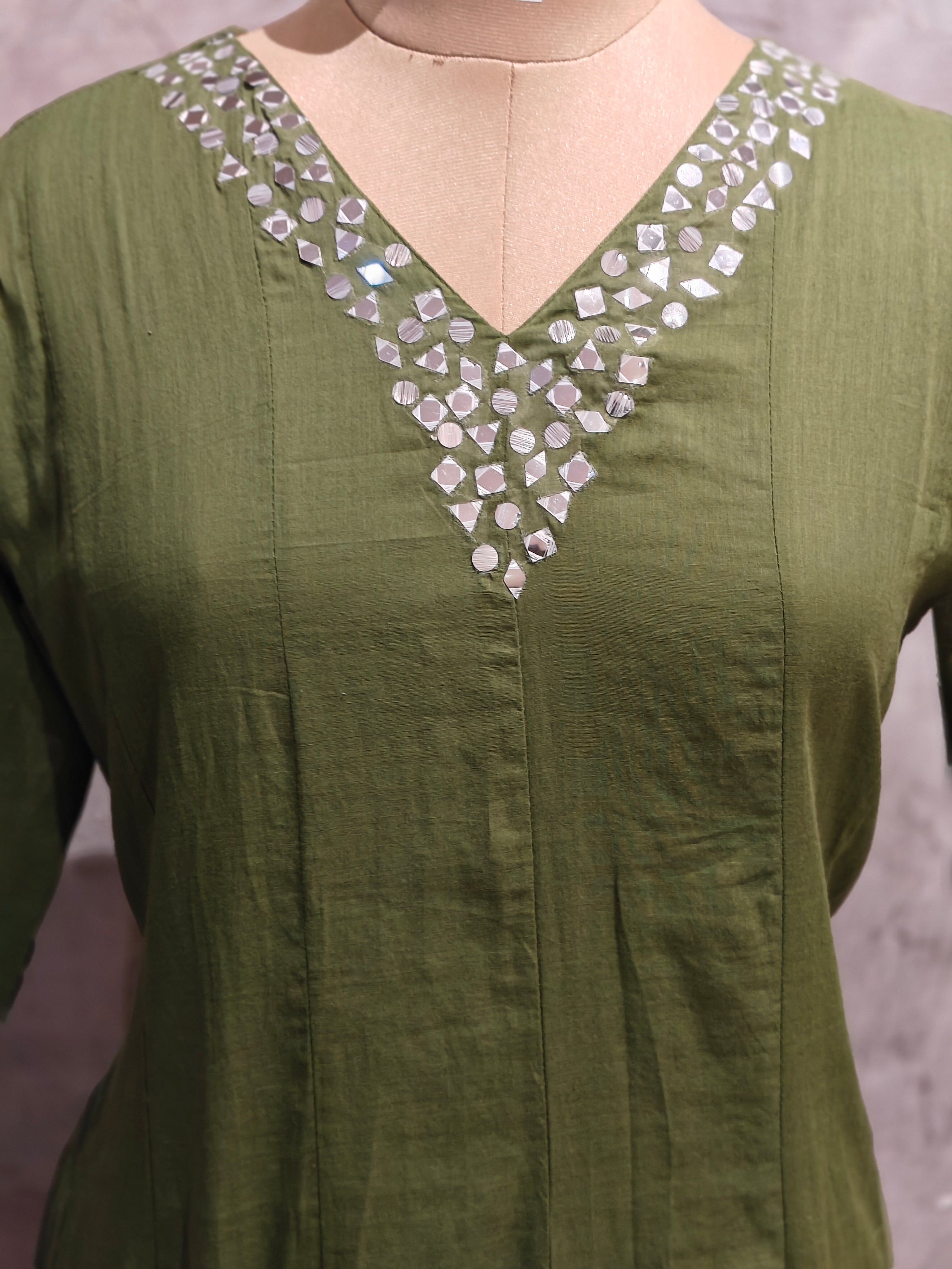 Green Mul Chanderilnd Embroidery Anarkali Kurtha 690