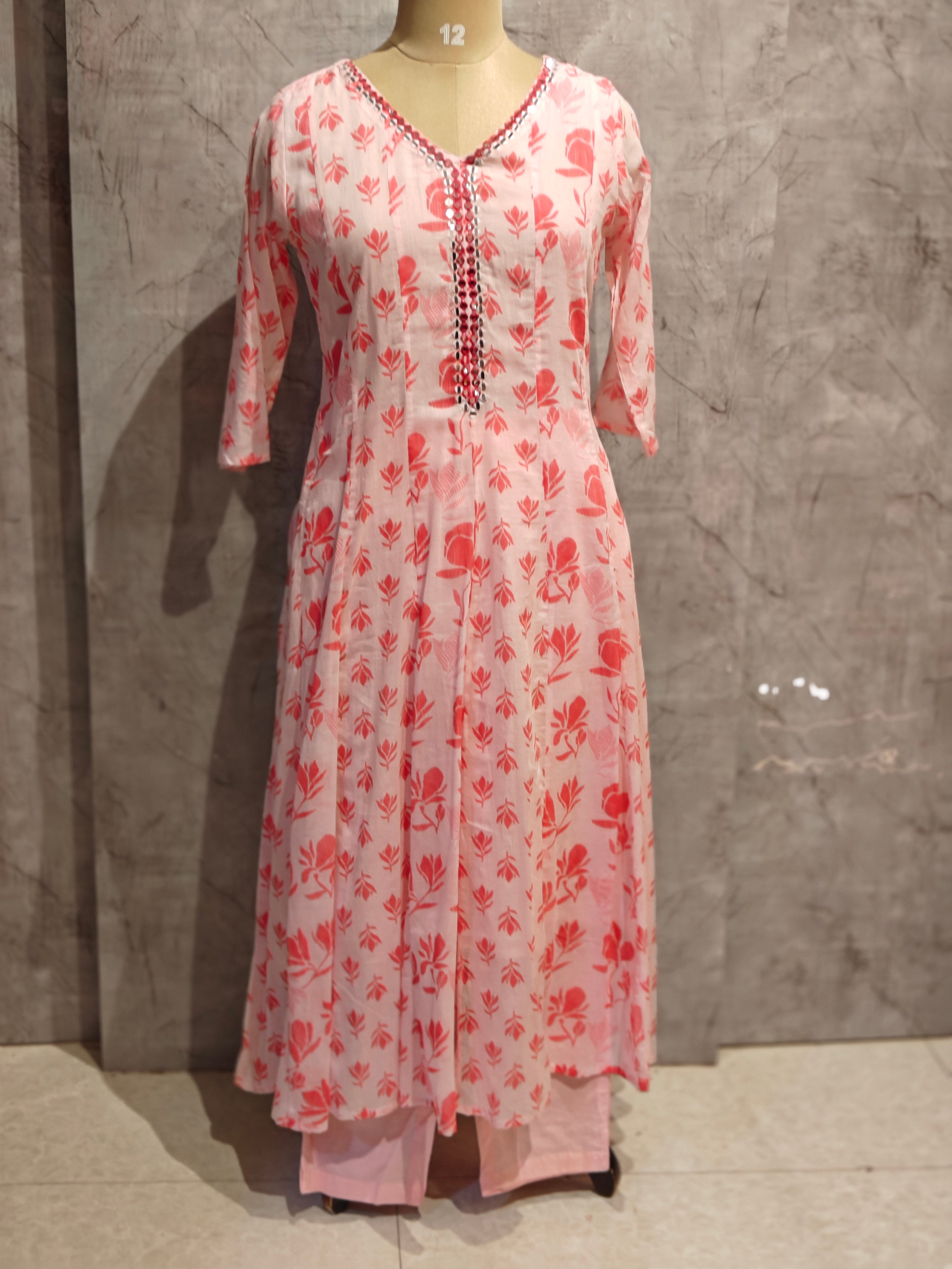 Pink Cotton Block Print Anarkali Kurtha 898