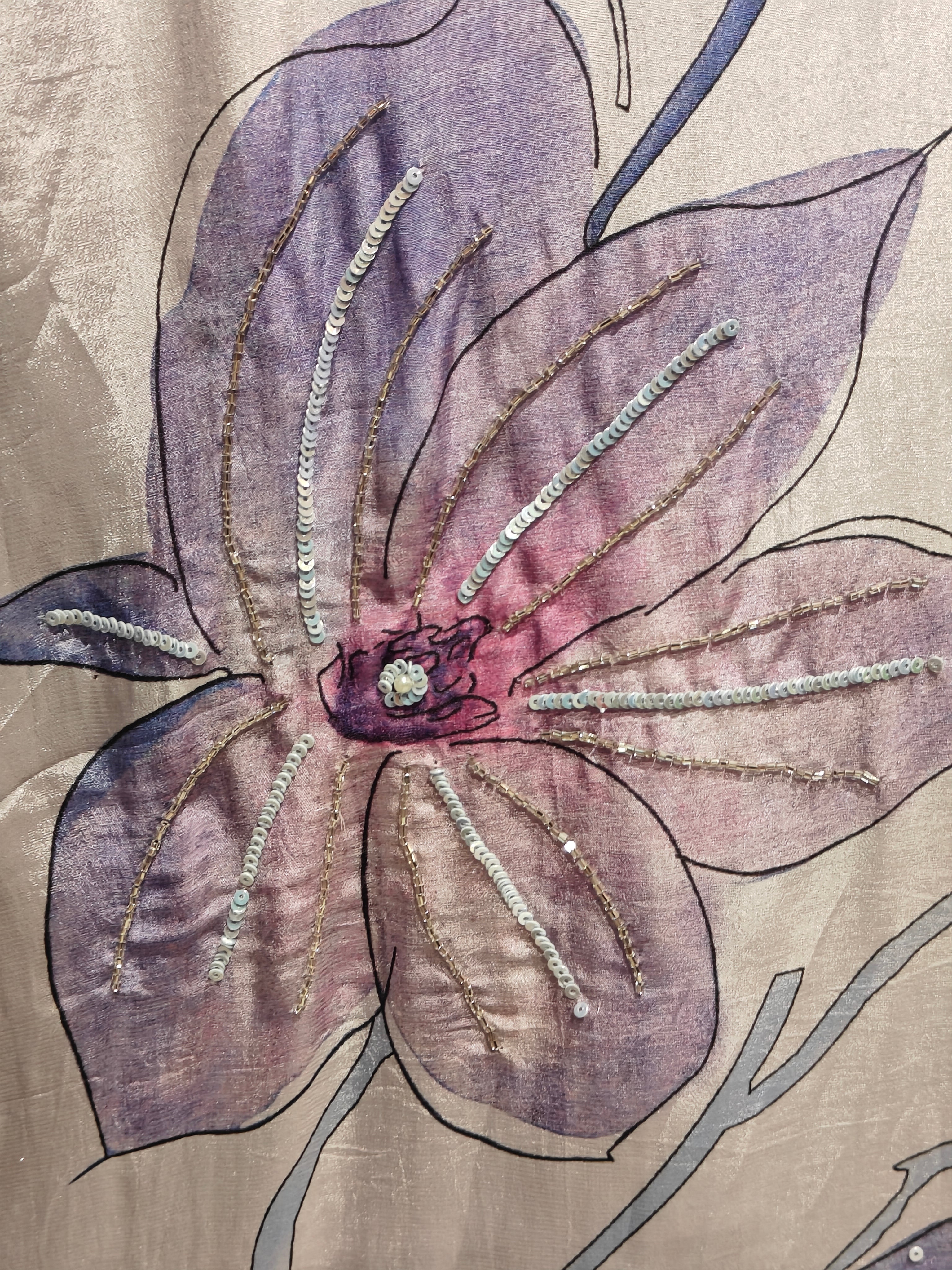 Purple Digital Print Handwork Crepe Kurtha 693