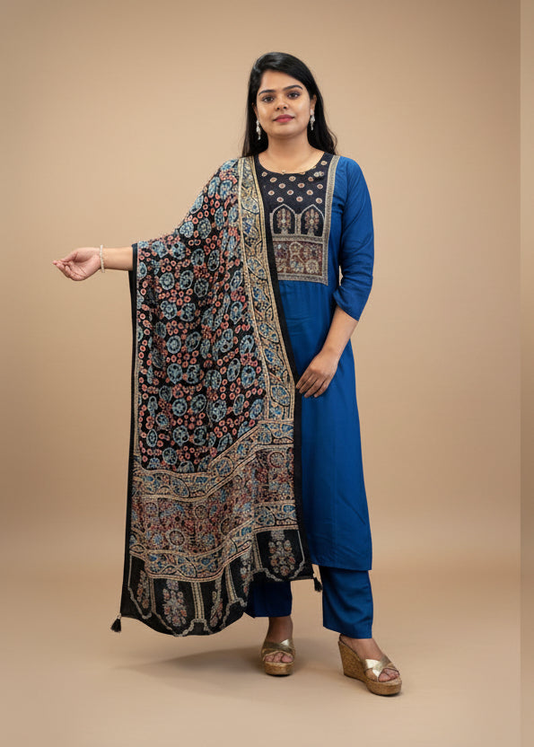 Blue modul silk straight fit kurtha 377