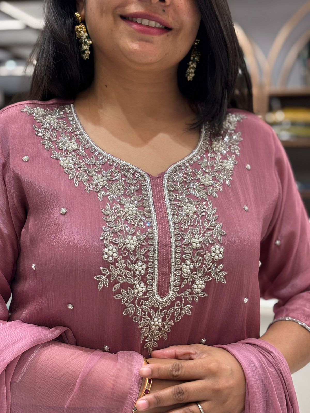 Onion pink Chinnon Hand Embroidery Sharara Kurtha 301