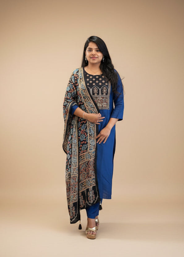 Blue modul silk straight fit kurtha 377