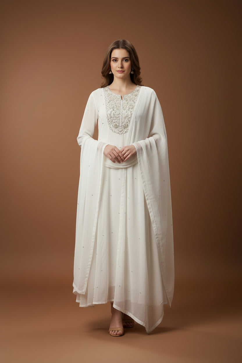 Whits Anarkali Chinnon Hand Embroidery Kurtha 567