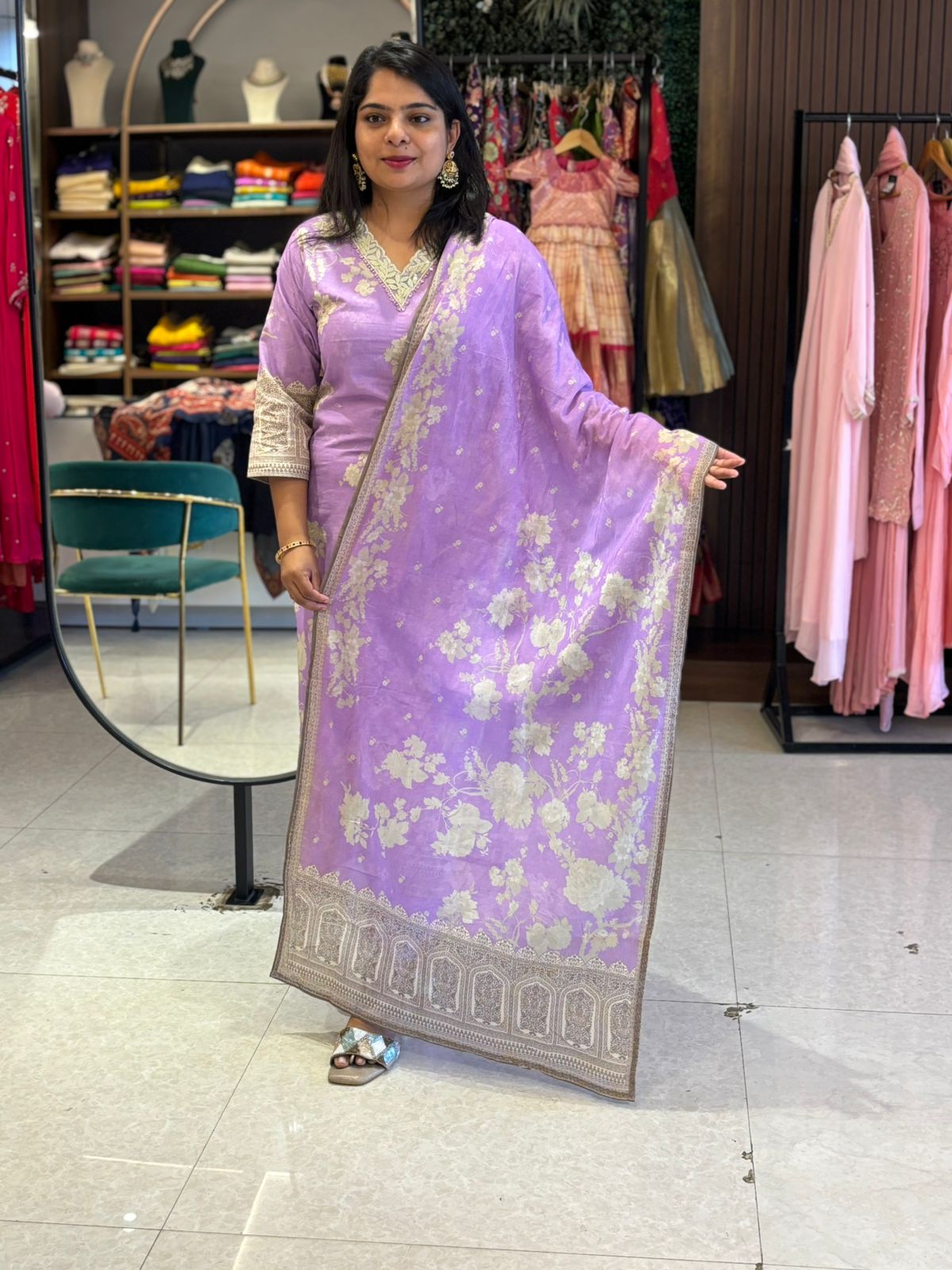 Lilac Cotton straight fit Kurtha 575